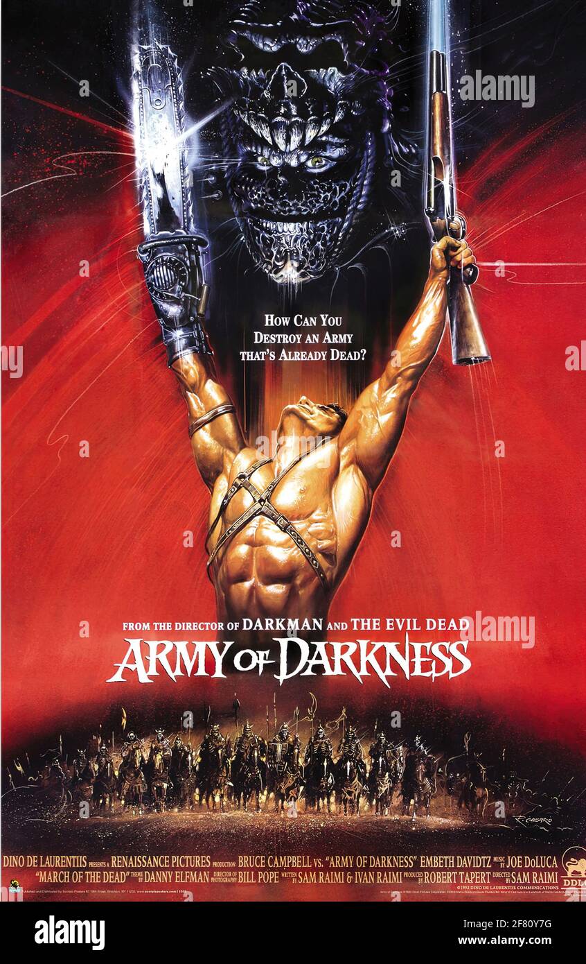 Poster di un film d'azione vintage B-Movie per Army of Darkness Foto Stock