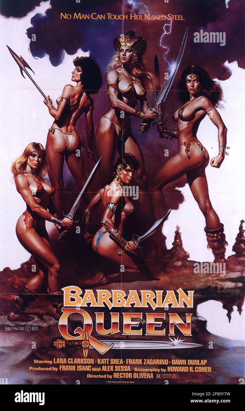 Un poster vintage del film d'azione B-Movie per Barbarian Queen Foto Stock