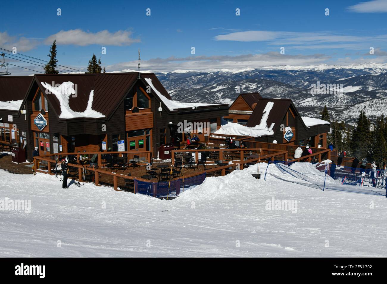 Ski Lodge in cima alla stazione sciistica di Breckenridge in Colorado. Foto Stock