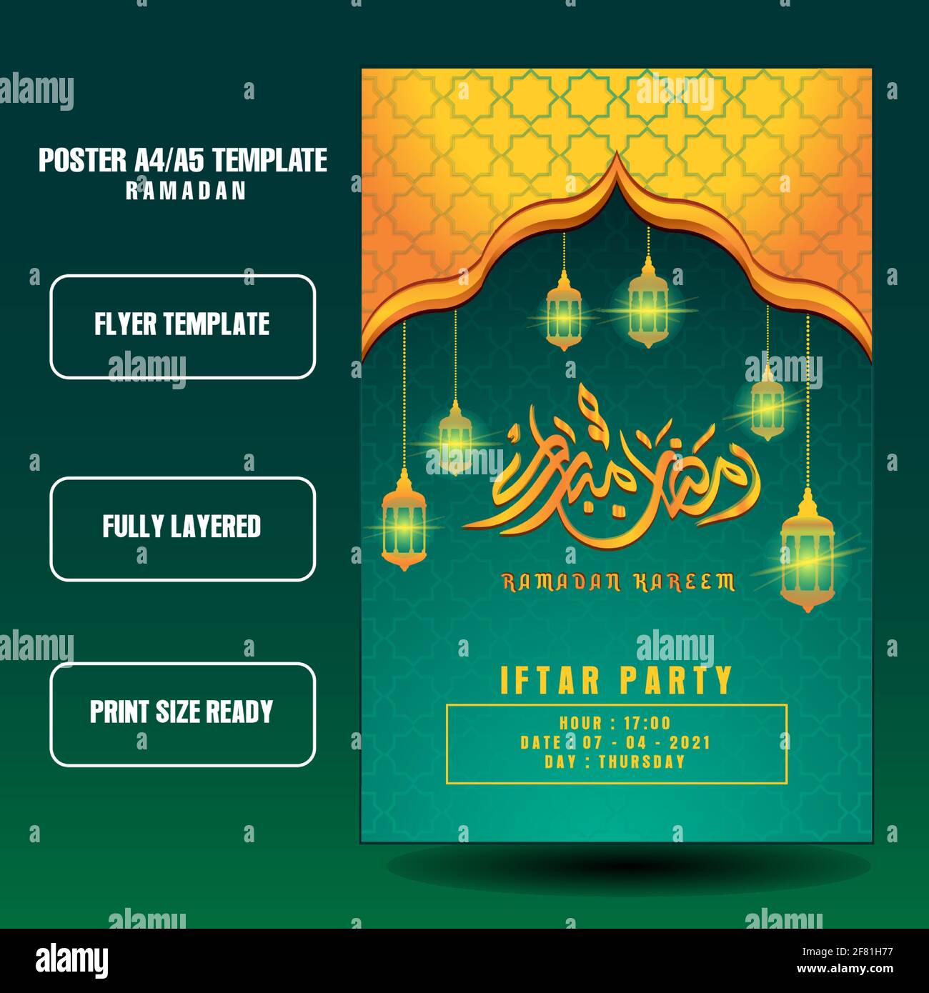moderno modello di volantino ramadan o brochure con colore di sfondo verde, file eps / ai, modello per il mese ramadan Illustrazione Vettoriale