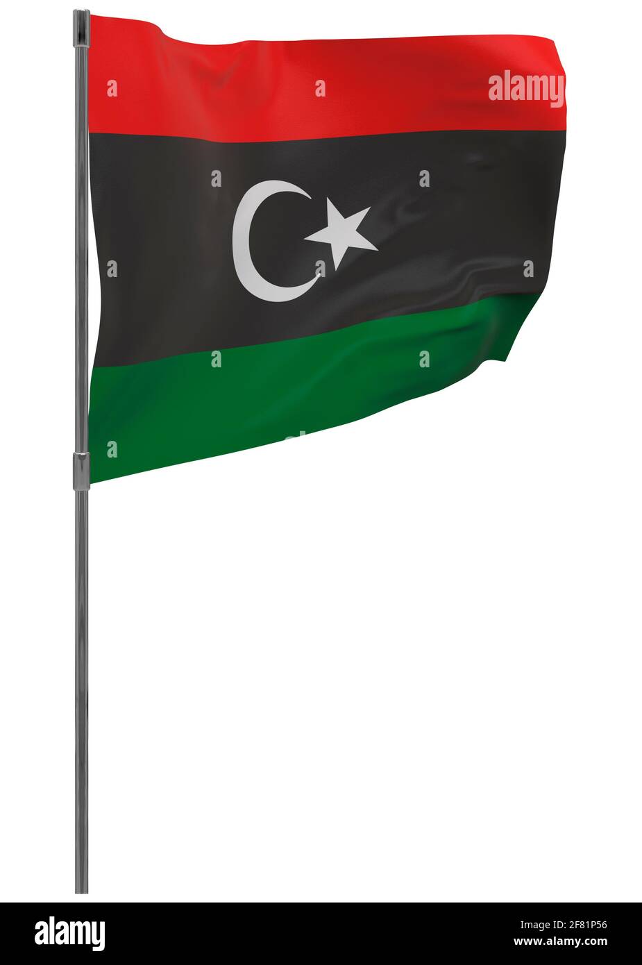 Bandiera libica in pole. Banner ondulato isolato. Bandiera nazionale della libia Foto Stock