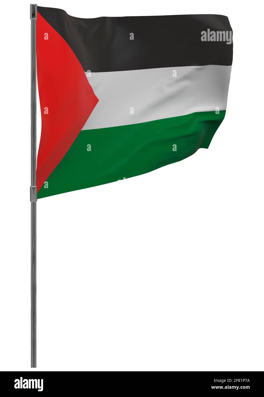 Bandiera palestinese in pole. Banner ondulato isolato. Bandiera nazionale della Palestina Foto Stock