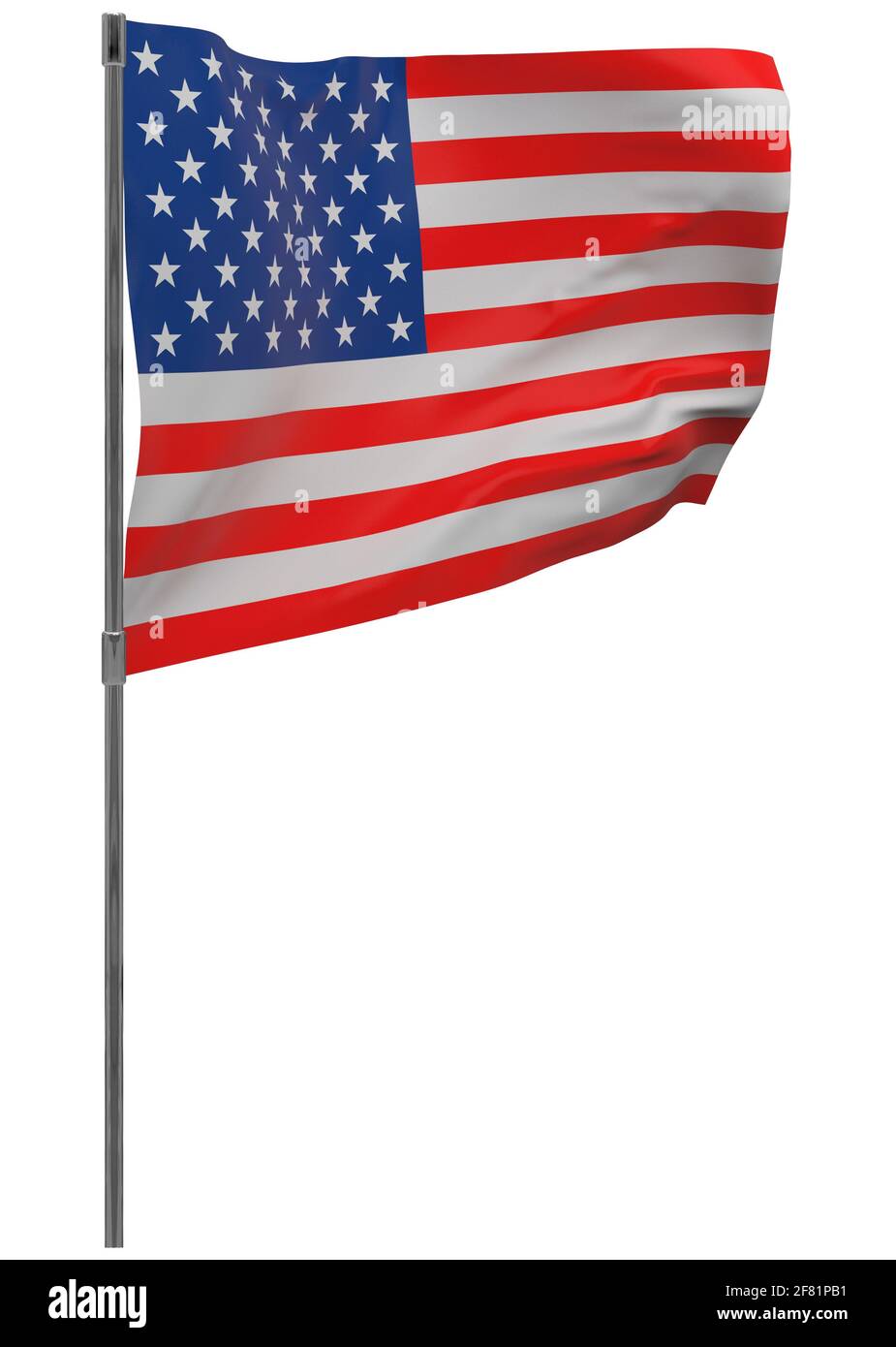 Bandiera degli Stati Uniti d'America in pole. Banner ondulato isolato. Bandiera nazionale degli Stati Uniti d'America Foto Stock