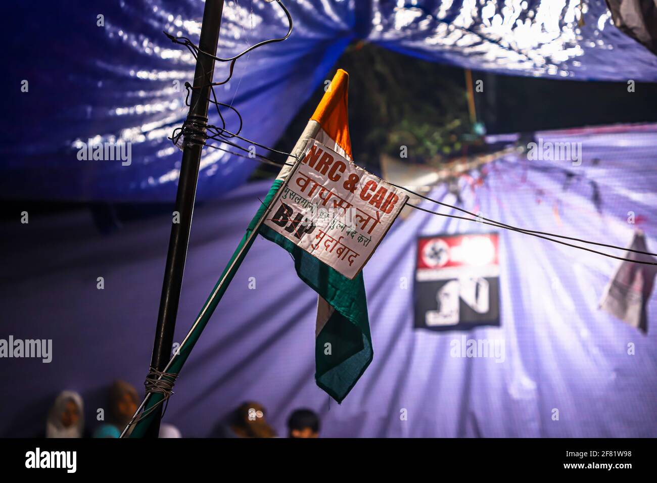 manifesto contro i media indiani durante il controverso legge anti-musulmana sulla modifica della cittadinanza. Foto Stock