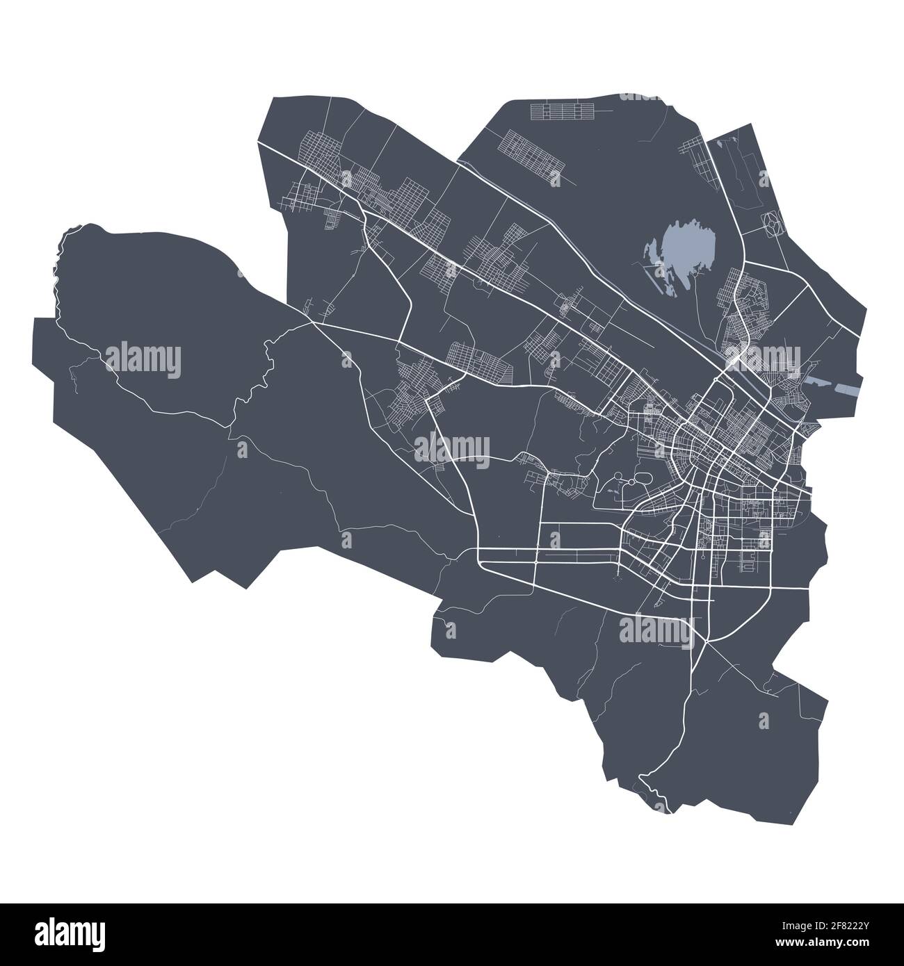 Mappa di Ashgabat. Mappa vettoriale dettagliata dell'area amministrativa della città di Ashgabat. Poster del paesaggio urbano vista aria metropolitana. Terra scura con strade bianche, strade A. Illustrazione Vettoriale