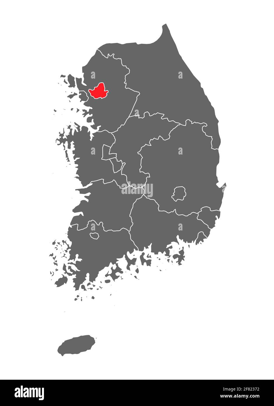 Mappa Corea della repubblica con provincia di colore rosso, Corea del Sud isolata su sfondo bianco . Illustrazione Vettoriale