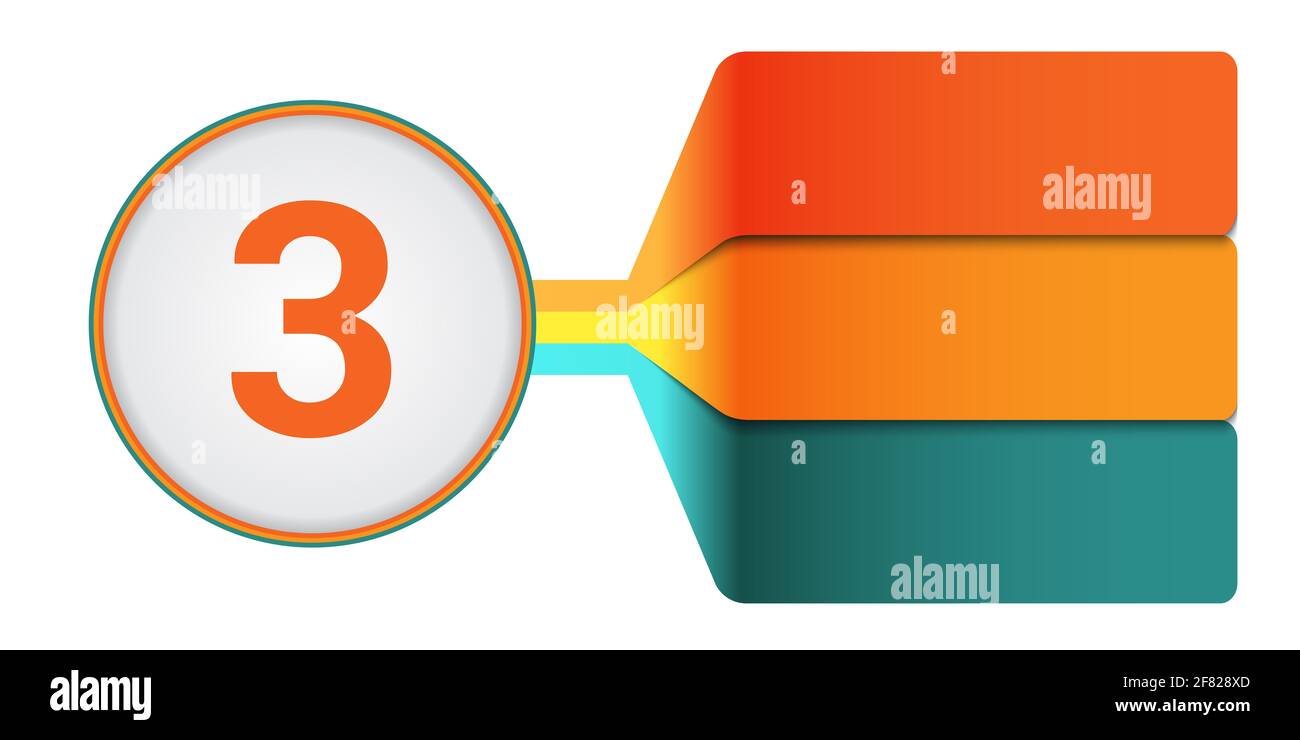 Modello per infografica 3 posizioni. Strisce numerate colorate con prospettiva. Infografica. Foto Stock