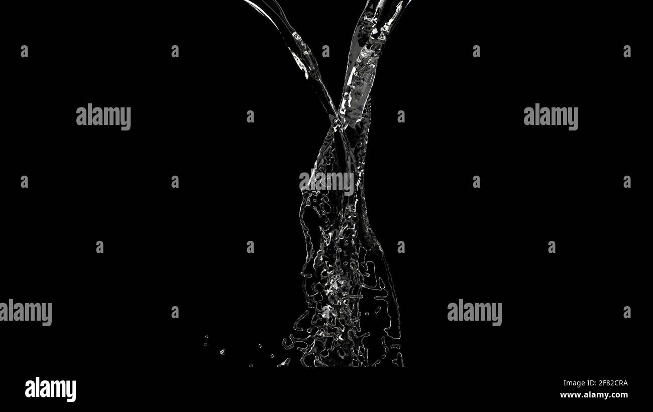 Getto d'acqua spruzzi su rendering 3d nero Foto Stock
