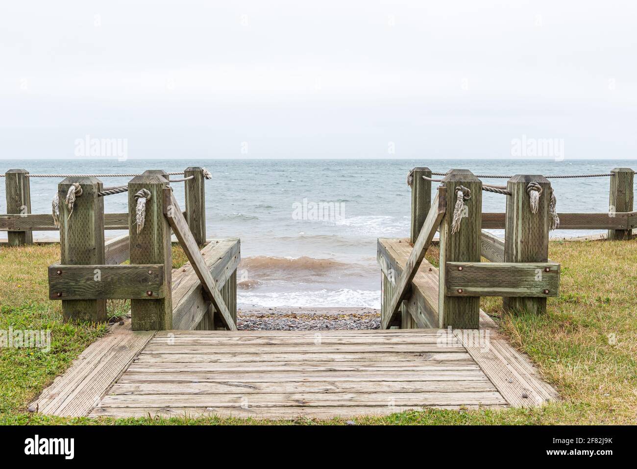 Accesso alla spiaggia di Havre Aubert nelle Isole Magdalene (Iles-de-la-Madeleine). Foto Stock