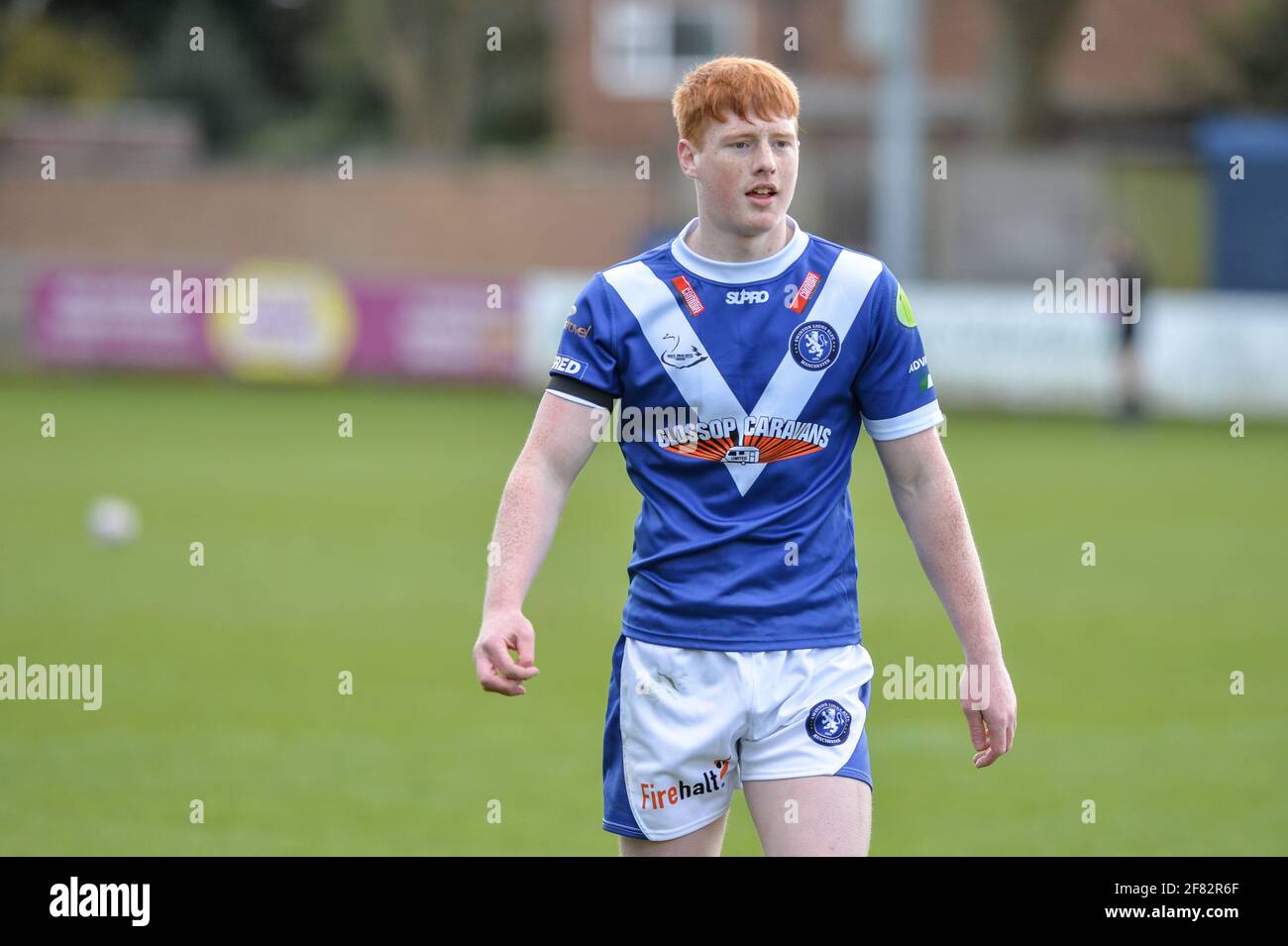 Vendita, Inghilterra - 11 aprile 2021 - prova il marcatore Luis Roberts di Swinton Lions a mostrare la sua gioia durante il Rugby League Betfred Challenge Cup Round 3 Swinton Lions vs Warrington Wolves allo stadio Heywood Road, sale, UK Dean Williams/Alamy Live News Foto Stock