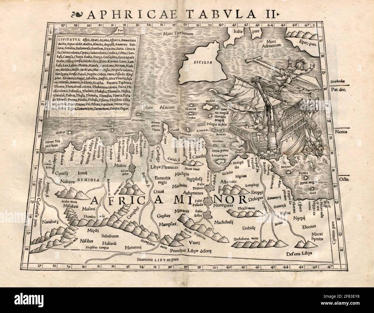 Bella vintage mano disegnata mappa illustrazione di Africa da Geographia Universalis, Vetus et Nova dal 1542. Ha mostrato mondo conosciuto fino a quel tempo. Foto Stock