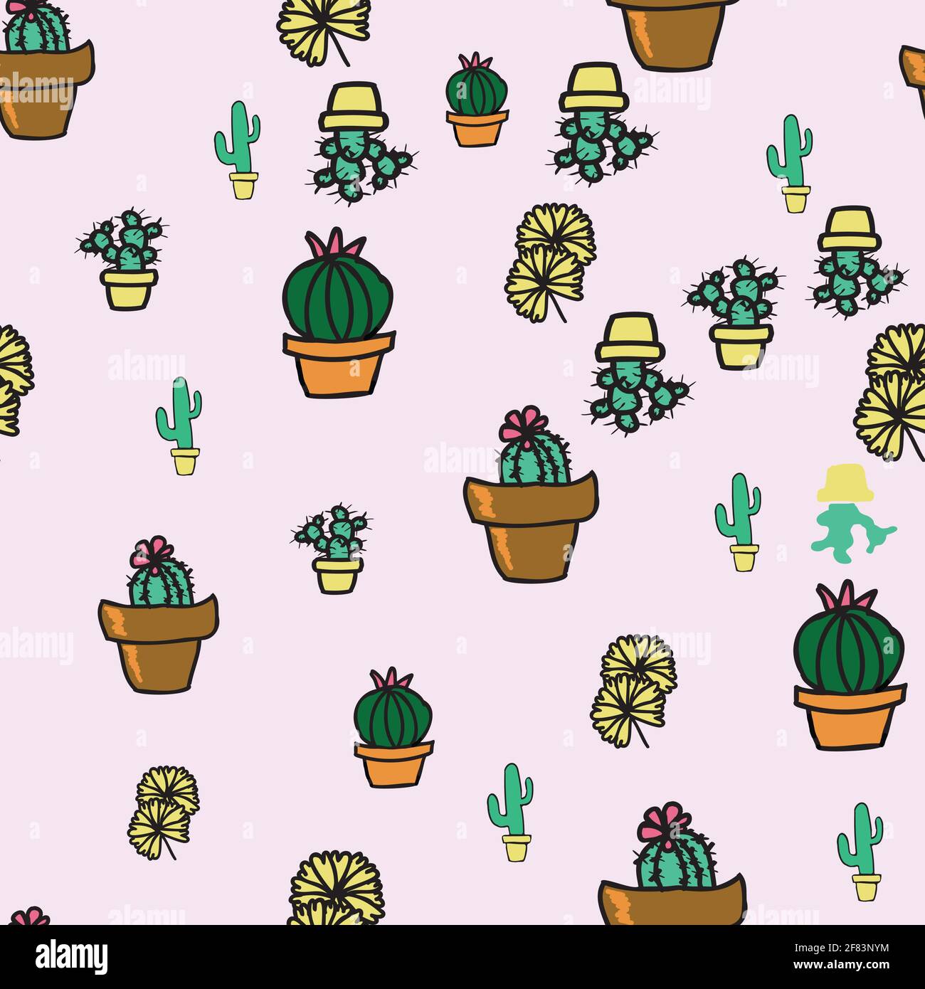 Vettore rosa fondo pianta cactus in vaso, succulenti modello senza giunture. Sfondo con ripetizione senza giunture Illustrazione Vettoriale