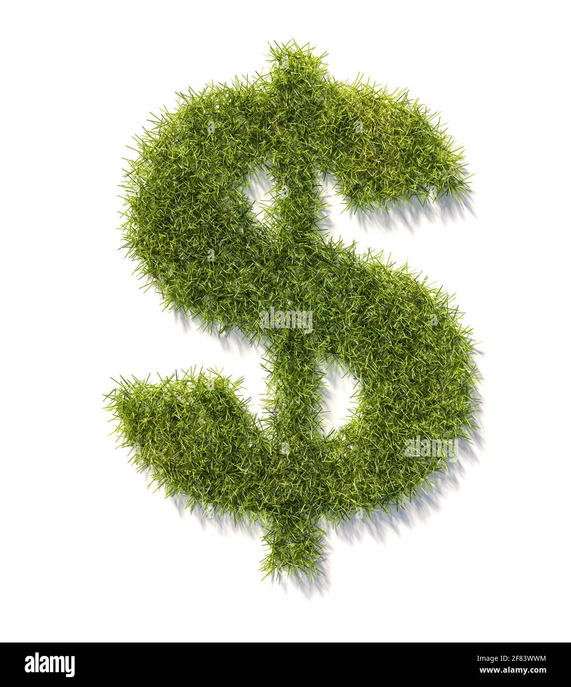 Verde erba simbolo Dollar isolato su bianco con ombra. Concetto di responsabilità aziendale e standard ESG (Environment Social Governance) negli inves Foto Stock