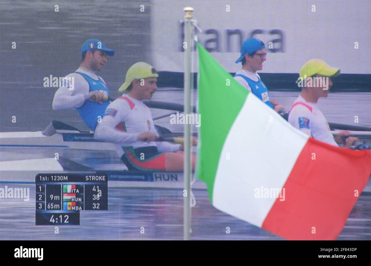 Varese, Italia. 11 Apr 2021. Varese, Italia Campionati europei di canottaggio 2021 gara finale e premiazione nella foto: Credit: Independent Photo Agency/Alamy Live News Foto Stock