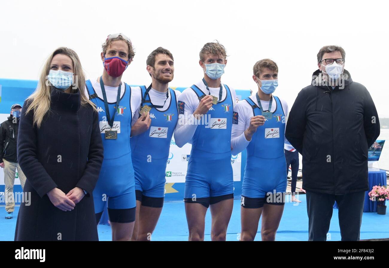 Varese, Italia. 11 Apr 2021. Varese, Italia Campionati europei di canottaggio 2021 gara finale e premiazione nella foto: Credit: Independent Photo Agency/Alamy Live News Foto Stock