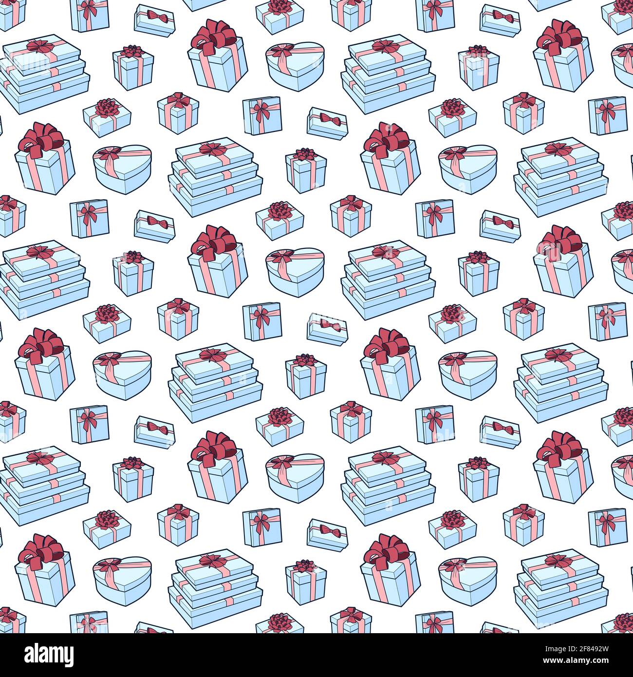 Modello senza giunture vettoriale. Confezione regalo con archi e nastri vettoriali illustrazione della linea artistica Illustrazione Vettoriale