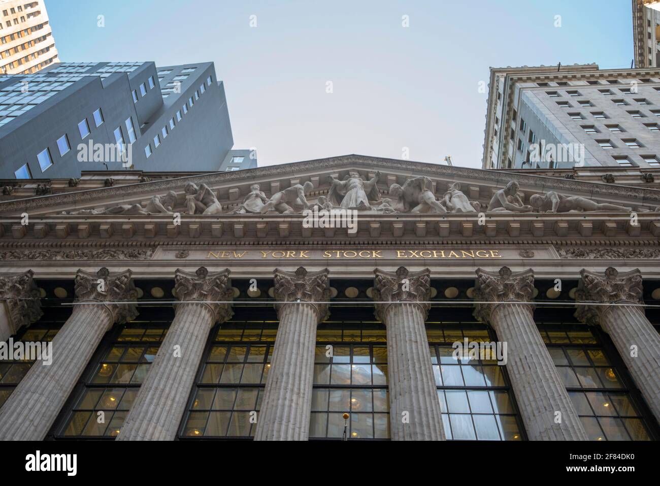 Gebaeude der New Yorker Boerse, New York Stock Exchange, NYSE, Wall Street, Finanzbezirk, Manhattan, New York City, New York state, Stati Uniti Foto Stock