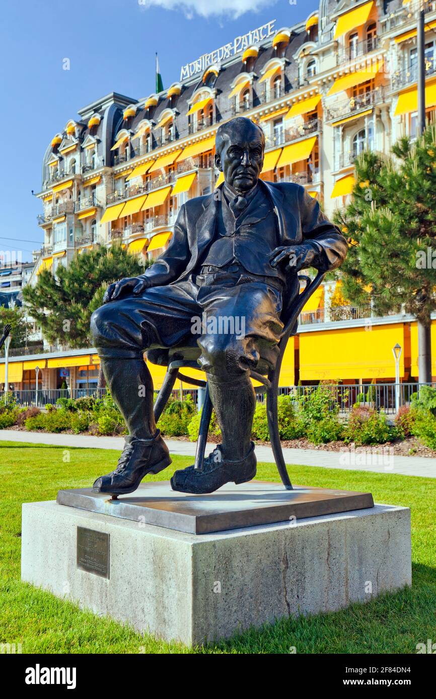 Vladimir Nabokov Monument, Grand Rue, Montreux, Canton Vaud, Svizzera Foto Stock