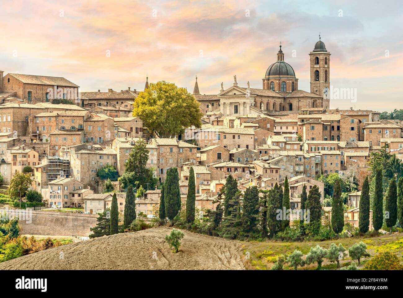 Skyline storico di Urbino nelle Marche Foto Stock