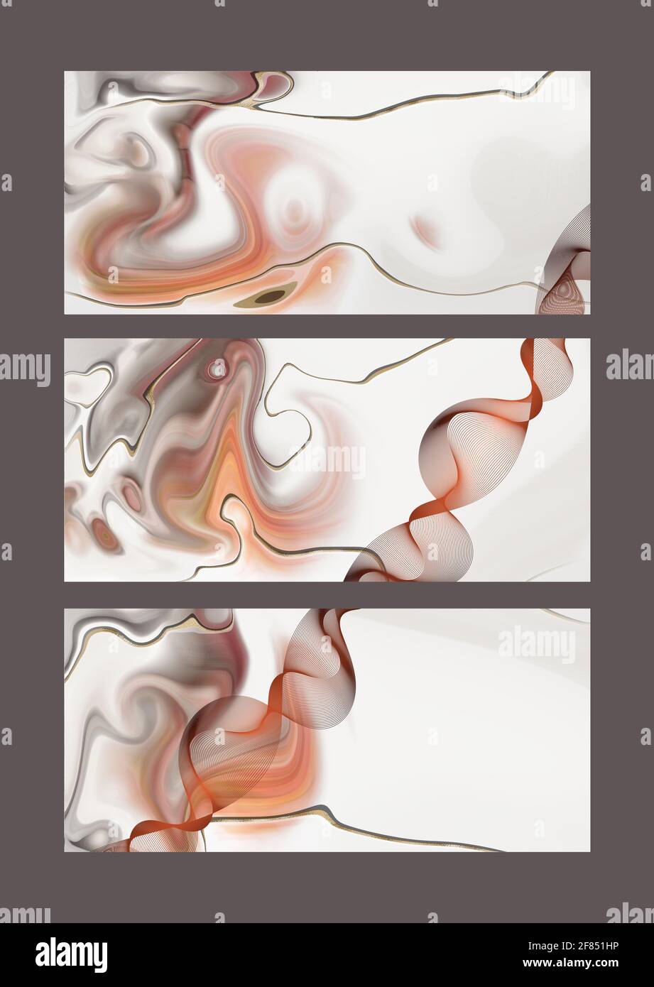 Moderno modello artistico astratto di onde fluide. Set di astratti bella maschera bordo in colori pastello, sfondo. Set di colori pastello alla moda di te Foto Stock