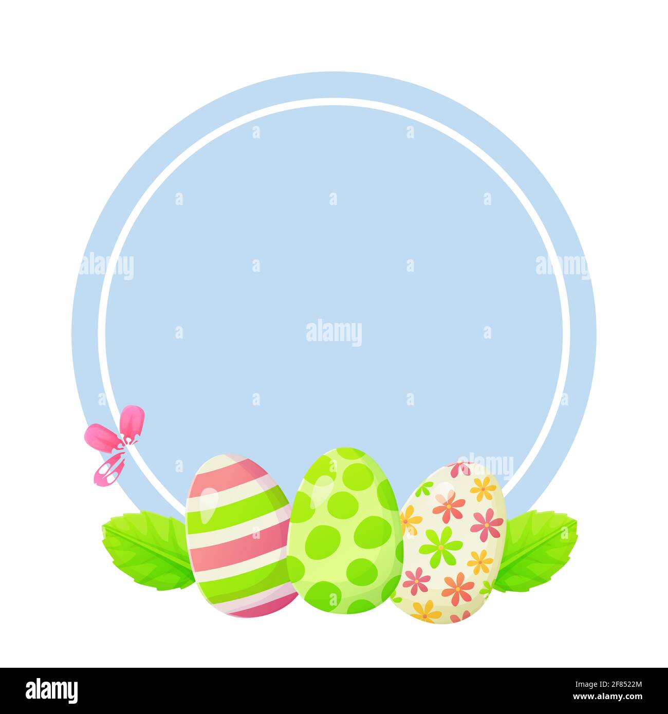 Buon biglietto d'auguri pasquale con uova, vite e fiori. Può essere utilizzato per promozione, invito, offerta speciale tipografia concetto modello. Scorte Illustrazione Vettoriale