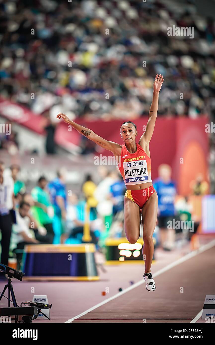 Doha 2019. Ana Peleteiro salta nel triplice salto dei Campionati del mondo di Doha 2019. Foto Stock