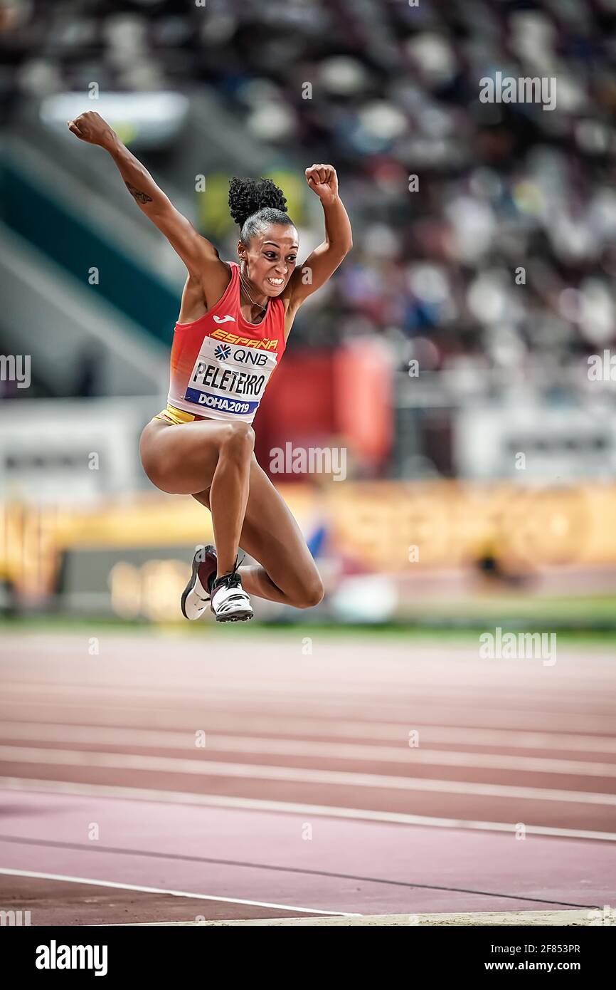Doha 2019. Ana Peleteiro salta nel triplice salto dei Campionati del mondo di Doha 2019. Foto Stock