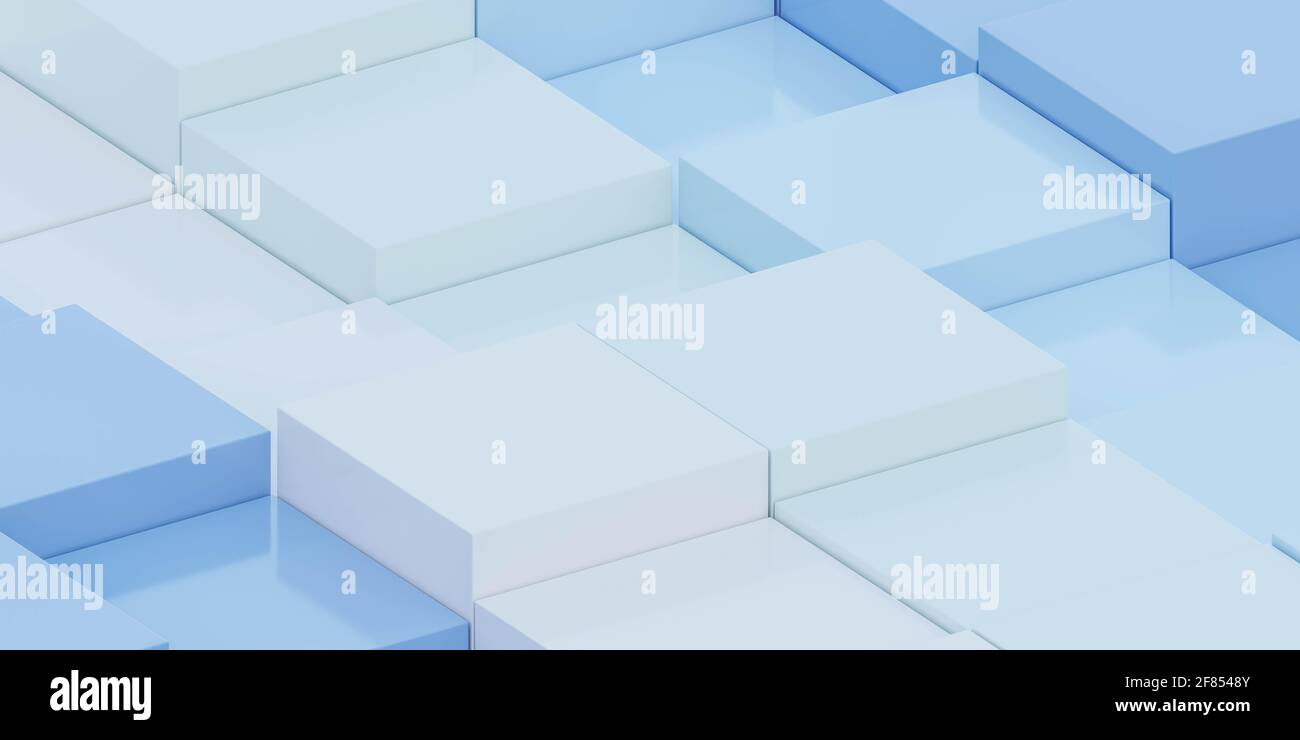 astratto moderno minimalista cubi blu e bianco forma cubi sfondo illustrazione del rendering 3d Foto Stock