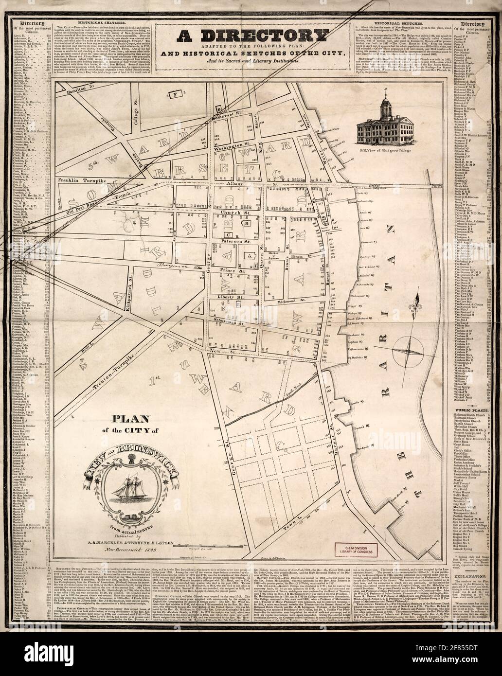 Pianta della città di New-Brunswick : da indagine reale , circa 1829 - un indice adattato al seguente disegno e disegno storico della città, e le sue istituzioni sacre e letterarie Foto Stock