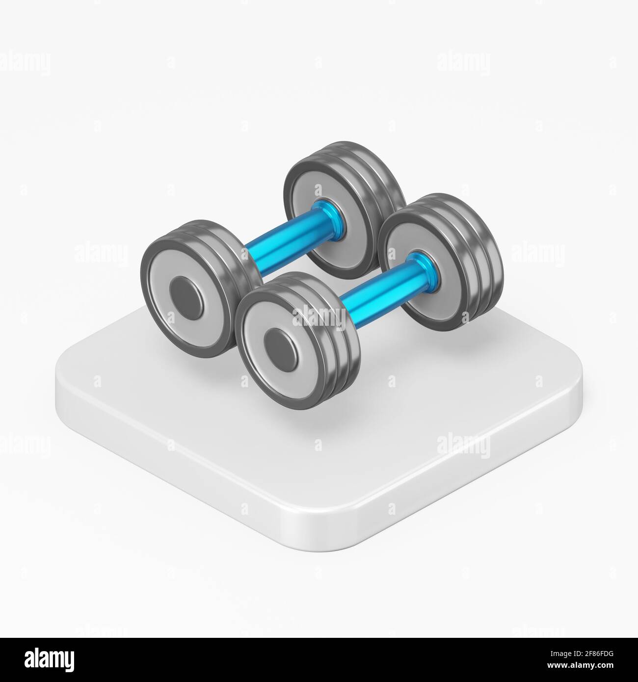 Icona di dumbbell. visualizzazione isometrica del tasto quadrato del rendering 3d, elemento interfaccia ui ux Foto Stock
