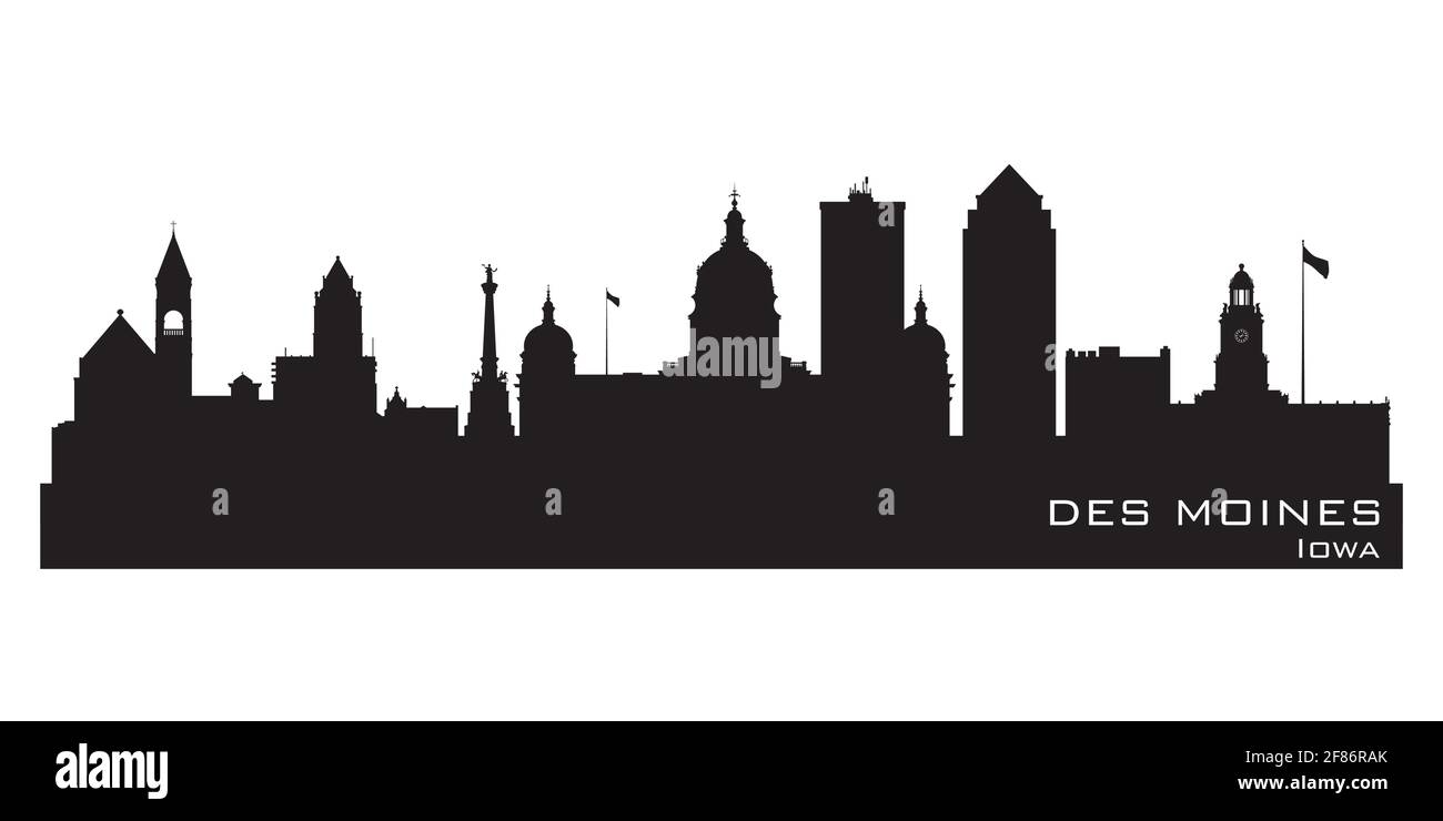 Illustrazione della sagoma vettoriale dello skyline della città di des Moines Iowa Illustrazione Vettoriale