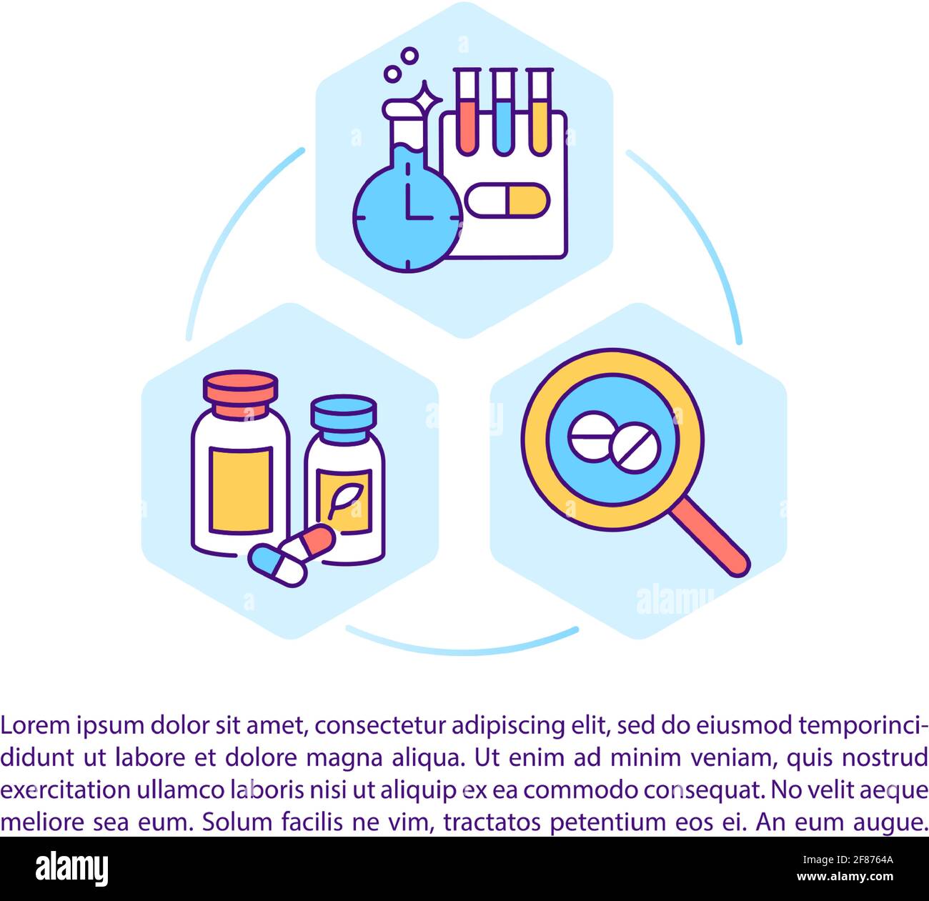 Nuove icone della linea di concetto di sviluppo dei farmaci con testo Illustrazione Vettoriale