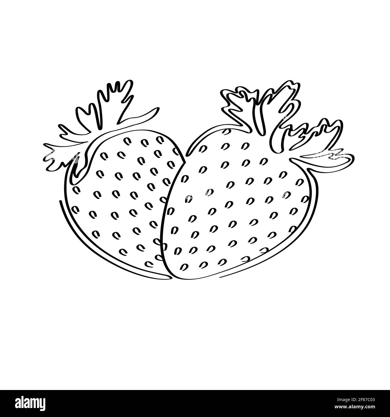 Due fragole disegnate da una linea su sfondo bianco. Illustrazione vettoriale stock Illustrazione Vettoriale