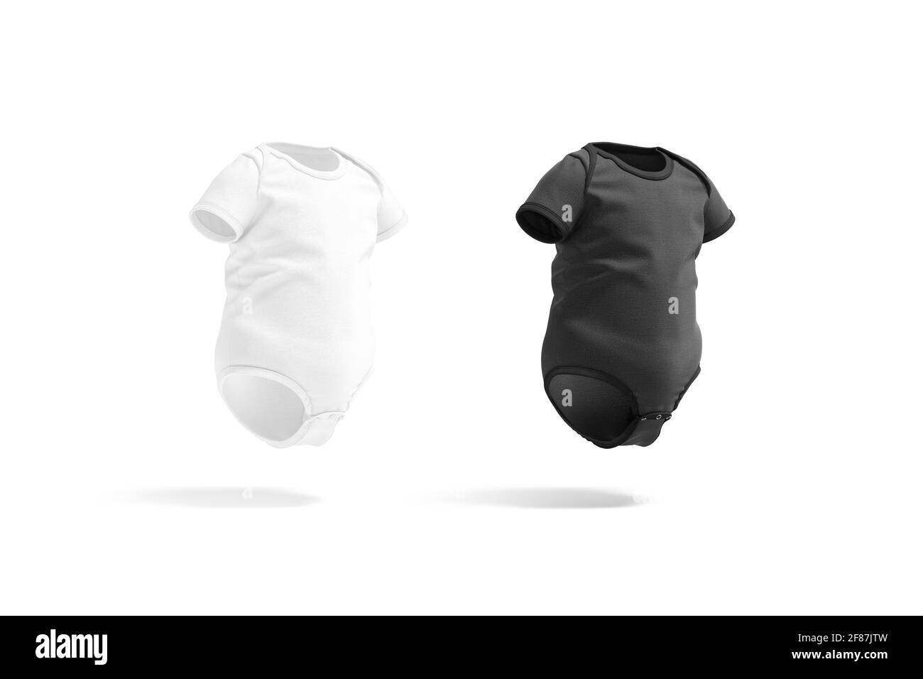 Mockup di bodysuit bianco nero e bianco a mezza manica, isolato Foto Stock