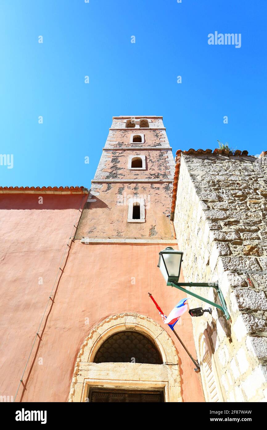Campanile in città Rab, Isola Rab, Croazia Foto Stock