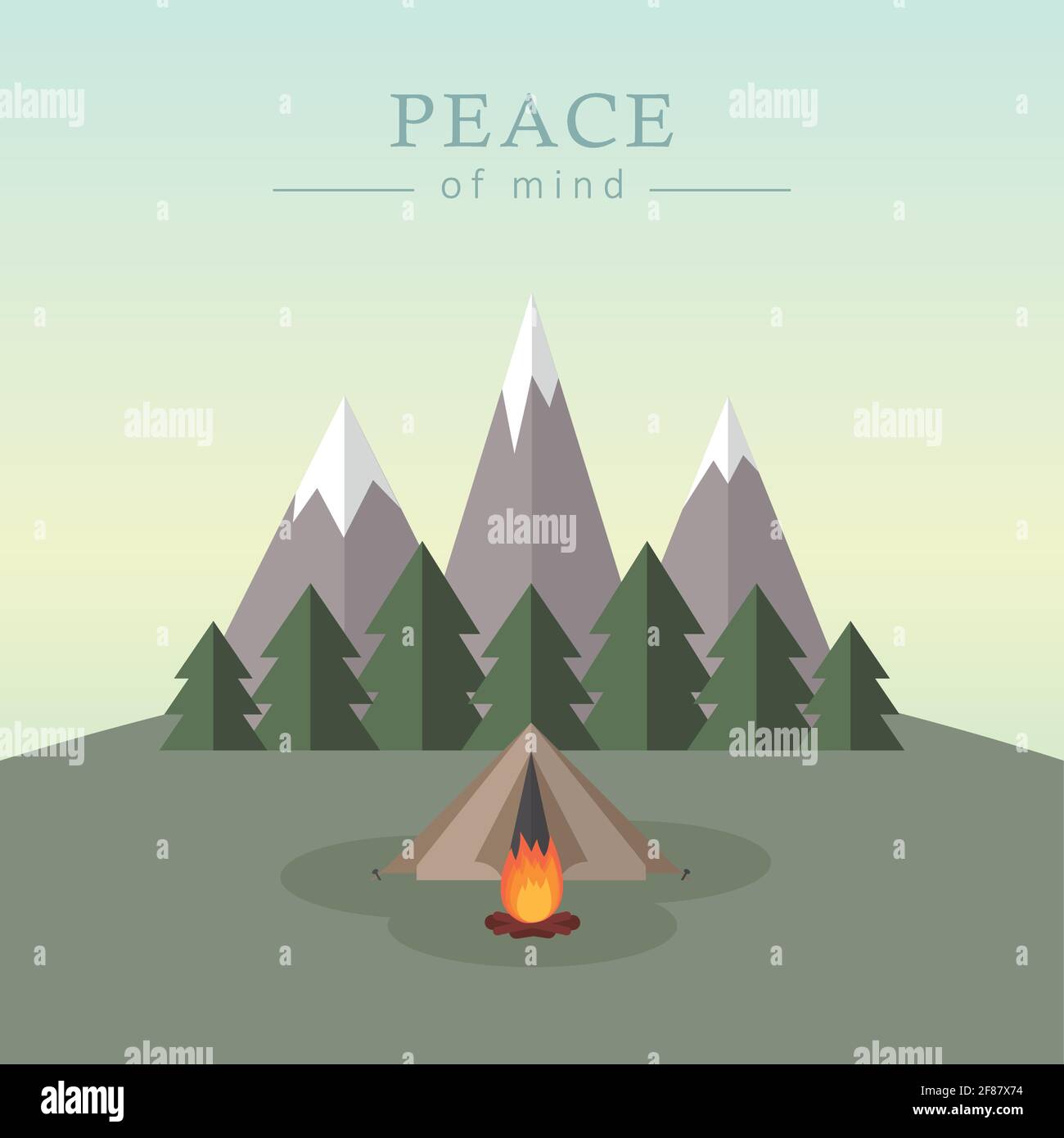 wanderlust campeggio avventura nella tenda selvaggia in montagna innevata Illustrazione Vettoriale