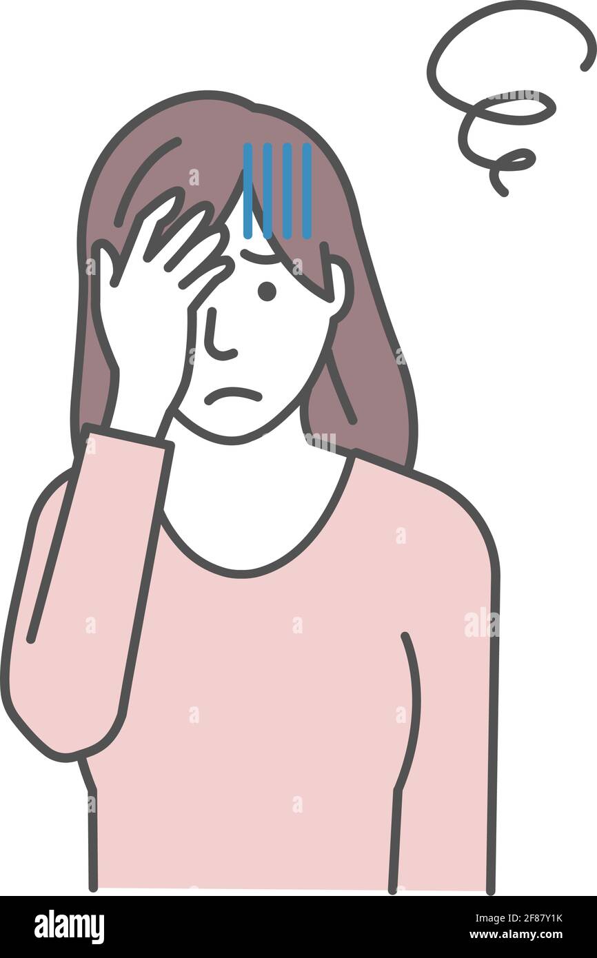 Illustrazione vettoriale di una giovane donna che stringe la testa ( OH mio dio, mal di testa ) Illustrazione Vettoriale