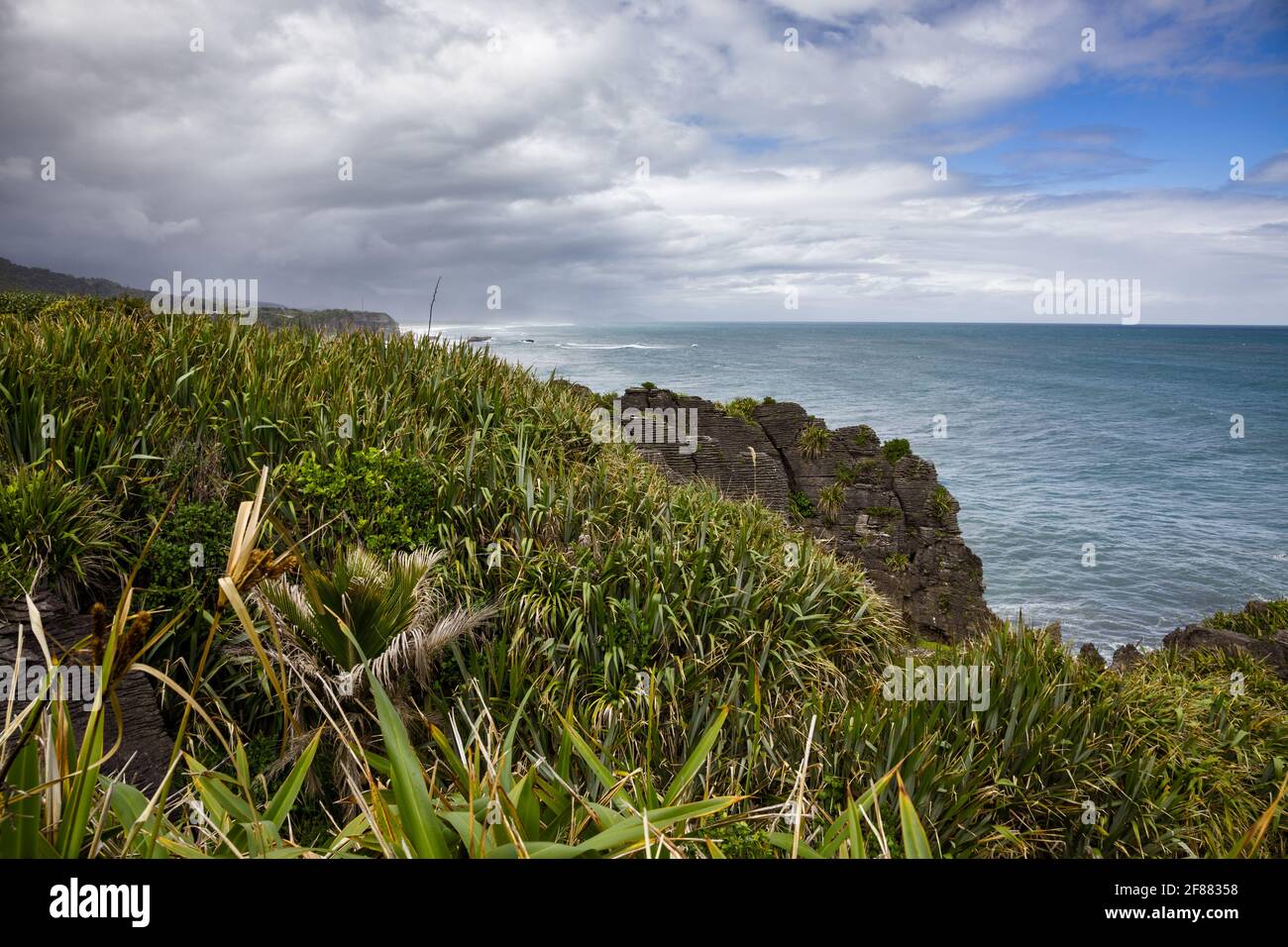 Pancake rocce vicino Punakaiki in Nuova Zelanda Foto Stock