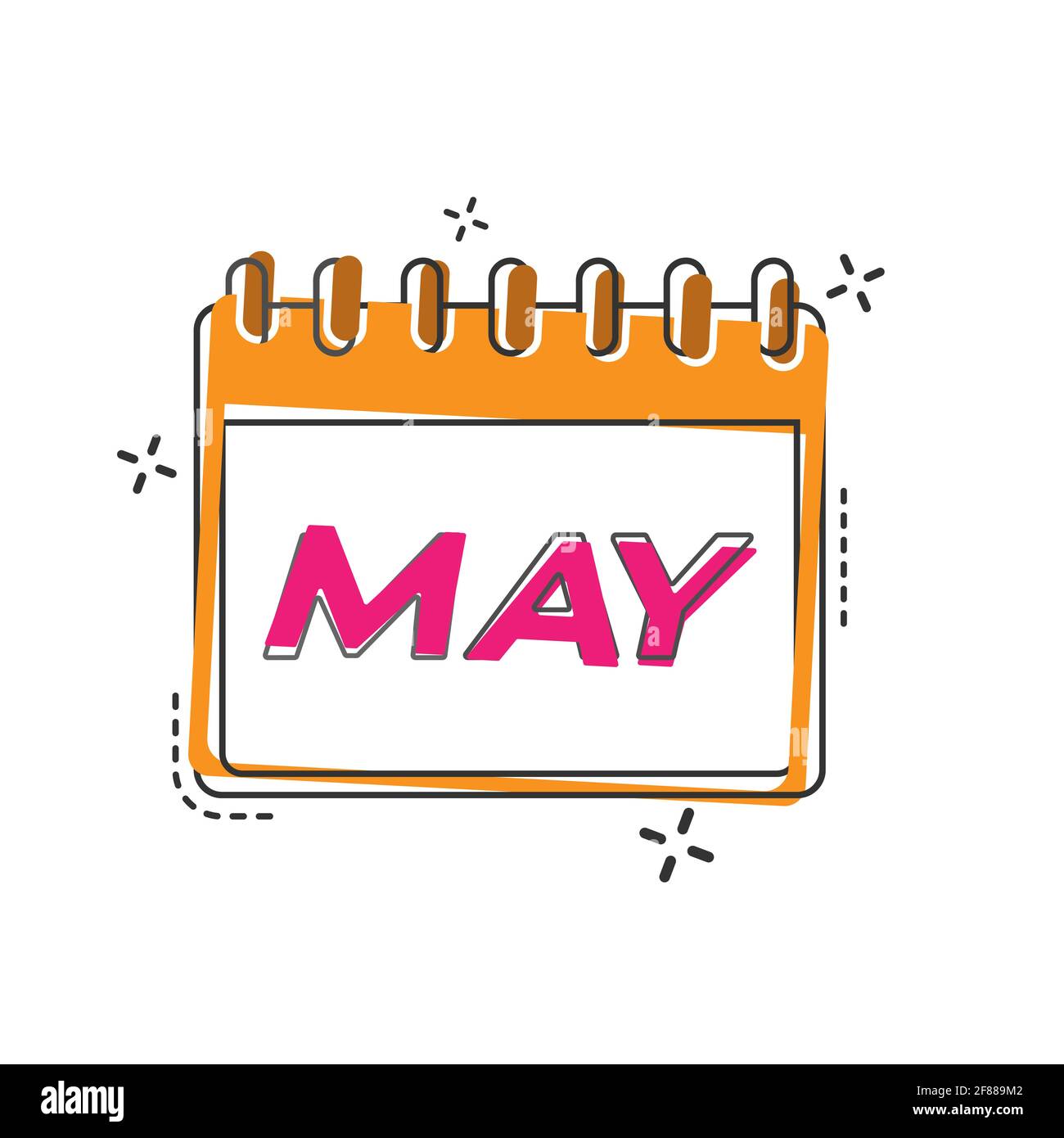 MAGGIO. Un foglio di calendario flip con il nome del mese dell'anno. Stile piatto. Illustrazione Vettoriale