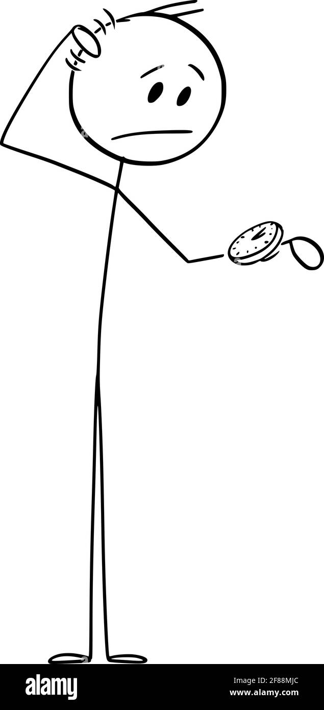 Uomo preoccupato o uomo d'affari orologio da polso, Vector Cartoon Stick figura Illustrazione Vettoriale