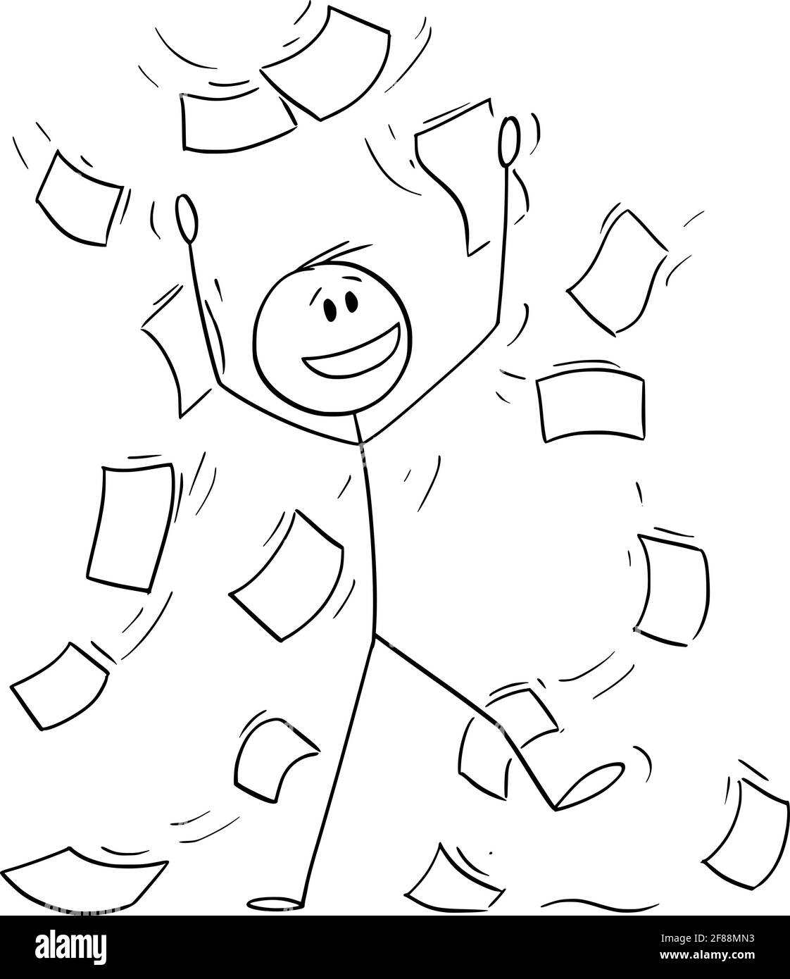 Ufficio che festeggia con Falling Papers o documenti, Vector Cartoon Stick Figura Illustrazione Illustrazione Vettoriale