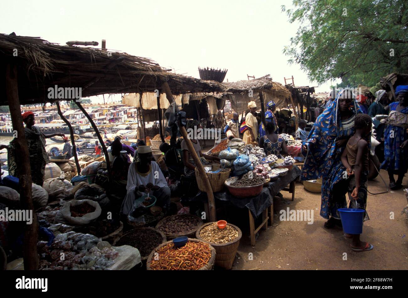 Porto di Mopti e mercato, Mopti, regione interna del Delta del Niger, Mali Foto Stock