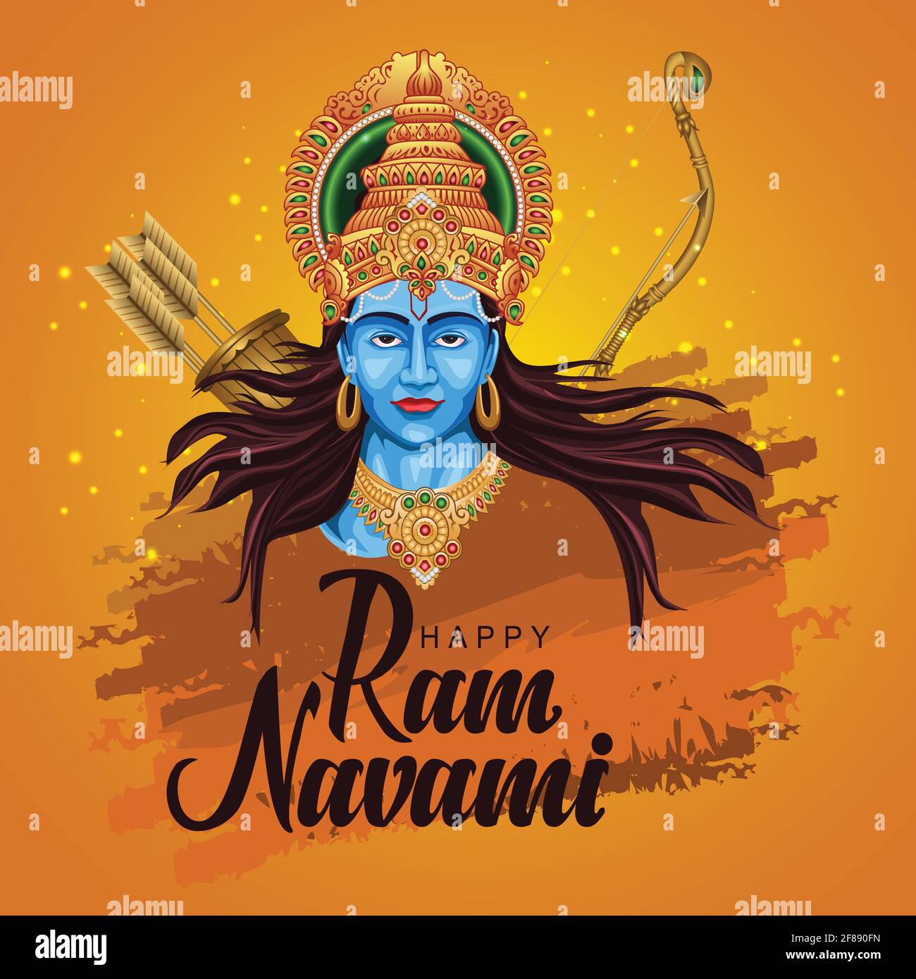 Happy RAM Navami festival dell'India. Lord Rama con freccia. Disegno di illustrazione vettoriale Illustrazione Vettoriale