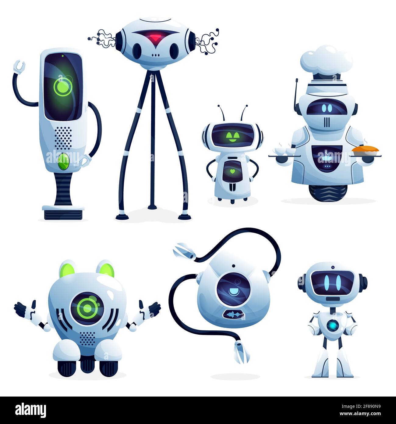Ai robot cartoni animati con macchine robotiche vettoriali bianche,  giocattoli moderni, androidi di intelligenza artificiale e cyborg  tecnologici del futuro. carino huma Immagine e Vettoriale - Alamy