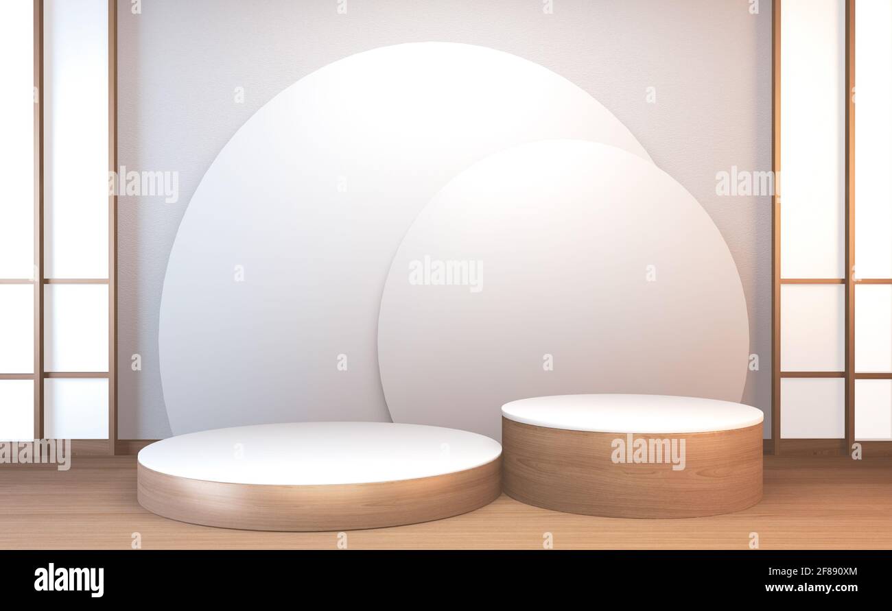 3d rendering podio in legno tradizione giapponese per il prodotto show. Foto Stock
