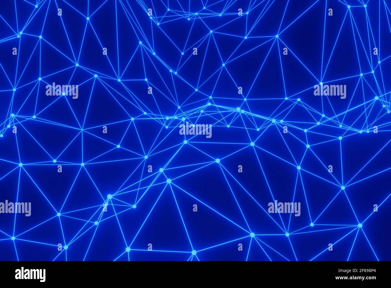 Brillante blu Abstract Triangle Plexus su sfondo nero Foto Stock