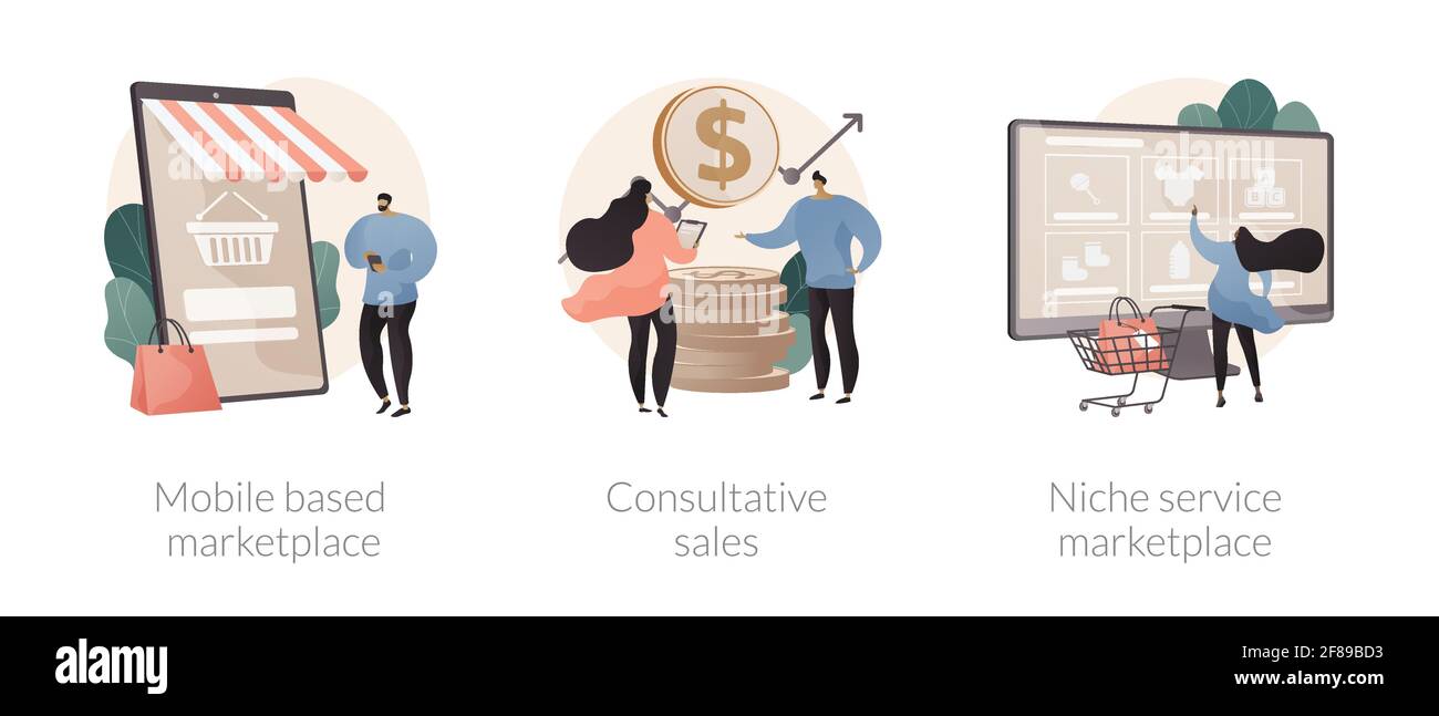 Illustrazioni vettoriali di concetto astratto dell'applicazione di e-commerce. Illustrazione Vettoriale