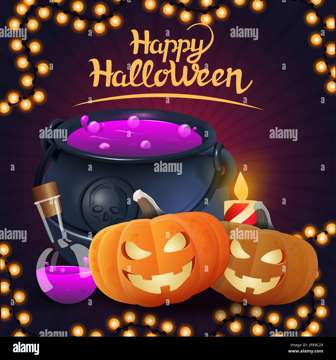 buon halloween, modello di cornice orizzontale per la tua creativà. cornice ghirlanda con palloncini di halloween, zucca e foglie autunnali isolate su sfondo nero 2956486 Arte vettoriale a Vecteezy
