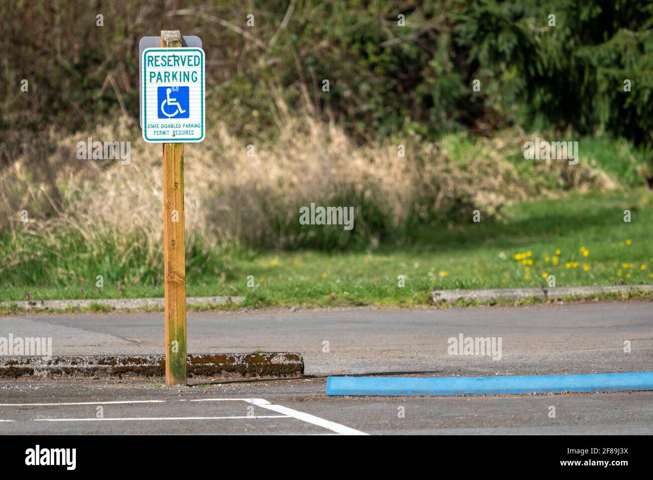 Issaquah, Washington, Stati Uniti. Cartello parcheggio per disabili in un parco Foto Stock