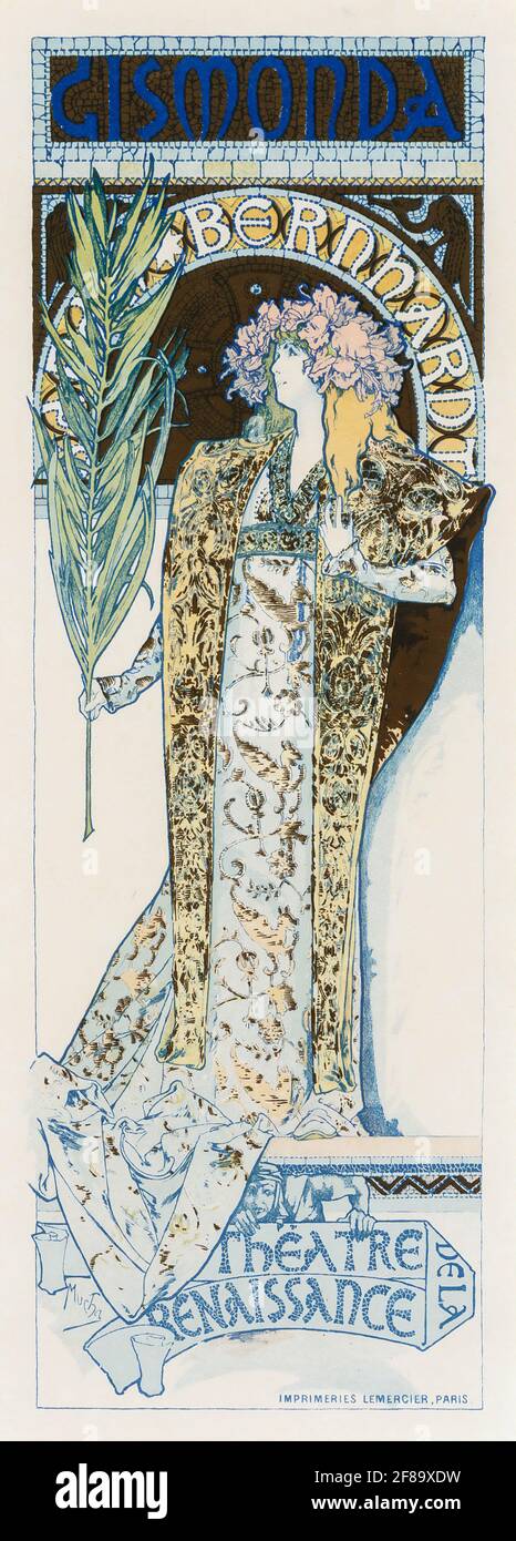 Gismonda, da Les Maitres de l'Affiche. Fat. Sarah Bernhardt. Art Nouveau di Alphonse Mucha. Questa arte ha reso Mucha famosa. Foto Stock